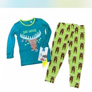 Bad Moose Kickee Pants Kids Pajamas Set - Teal and Green NWT